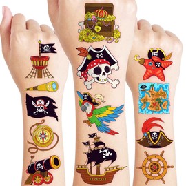 60 PCS Pirate Ship Nautical Pre-Cut Temporary Tattoos for Kids | Super Cute Theme Birthday Party Favors, Supplies, Decorations, Mermaid Treasure Fake Tattoo Stickers, School Prizes & Gifts Boys Girls