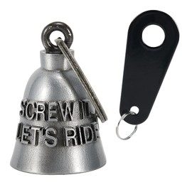 Motorcycle Bell for Biker Good Luck Riding Bells with Hanger Motorcycle Accessory or Keychain for Luck Rider Gift (SCREW IT. LET'S RIDE, Large)