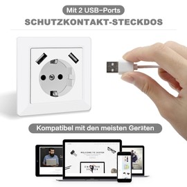 HANYEAL Steckdose mit USB (max. 5 V 3,4 A) Schuko Steckdose mit USB Anschluss Gl?nzend Schuko Wandsteckdose System 55 Steckdose Wandsteckdose Schutzkontaktsteckdose Sockeltiefe nur 33mm