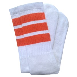 SKATERSOCKS 25" Knee high White tube socks with Orange stripes style 1