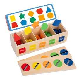 Adena Montessori Wooden Shape Sorter - Color Matching Learning Toys for 2-3 Year Olds (10 Shapes)