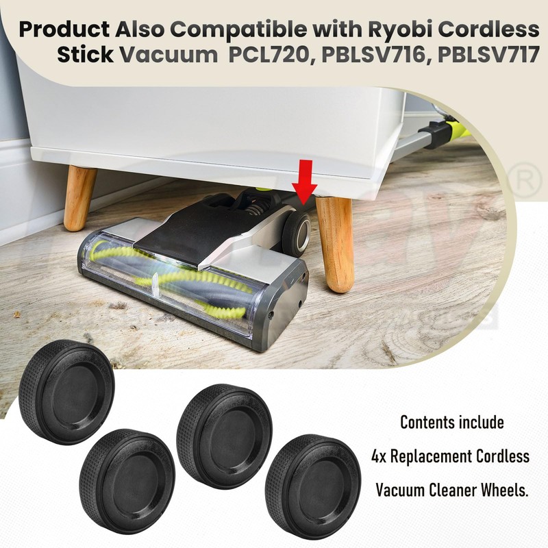4 Pack Upgraded Replacement Wheel for Ryobi Cordless Stick Vacuum