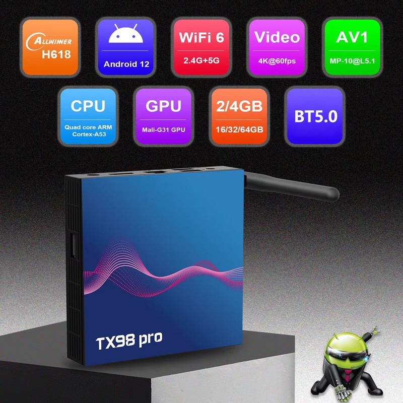 TX98 pro Android 12.0 Smart TV Box Allwinner H618 Quad-core