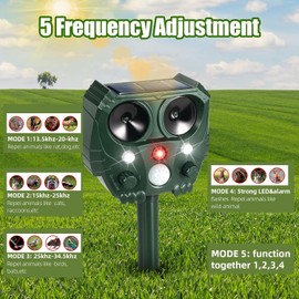 2 Pack Solar Animal Repellent Ultrasonic Animal Repeller Outdoor Cat Deterrent Deer Repellent with Motion Sensor & Strobe Light Squirrel, Dog, Raccoon, Rabbit, Coyote, Skunk Repellent for Yard, Garden