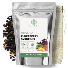 Elanen Naturals Organic Elderberry Syrup Kit, Makes up to 24 oz, Includes Natural Cotton Brew Bag, USDA Certified Organic Dried Elderberries and Immune Support Herbs, Bulk Kit, 4 oz. (113g)