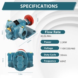 ZYB-83.3-A Fuel Works Engine Oil Diesel Fluid Transfer Pump 110V to 460V Compatible Head - High Temperature Cast Iron Self Priming Fuel Transfer Pump Head - Electric Oil Extractor Barrel Pump Head
