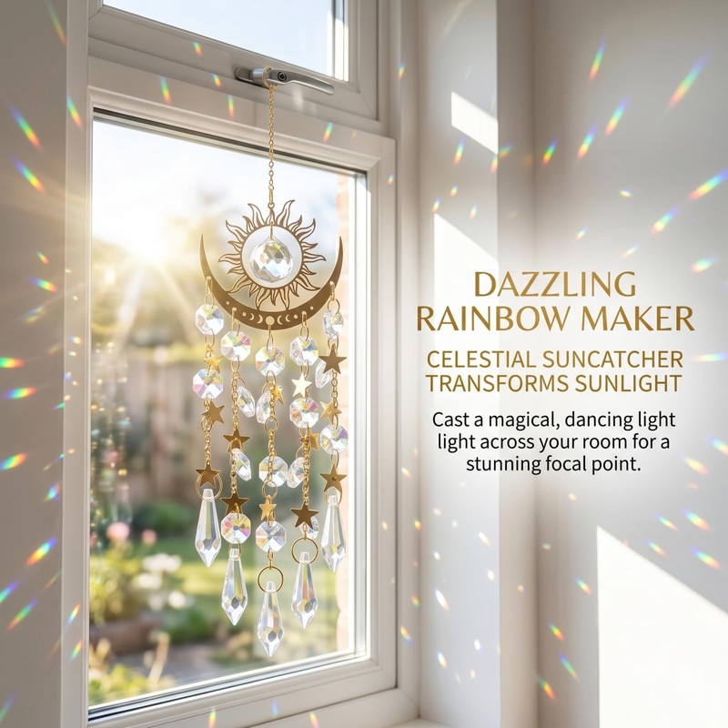 15.8 Inch Crystal Suncatchers for Windows - Sun and Moon
