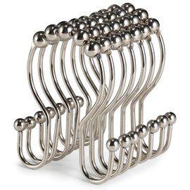 Goowin Shower Curtain Hooks, 12 Pcs Shower Curtain Rings, Stainless Steel Roller Rust-Resistant Balance Sliding Anti-Drop Double Shower Hooks for Curtain Bathroom Shower Curtains (Nickel)