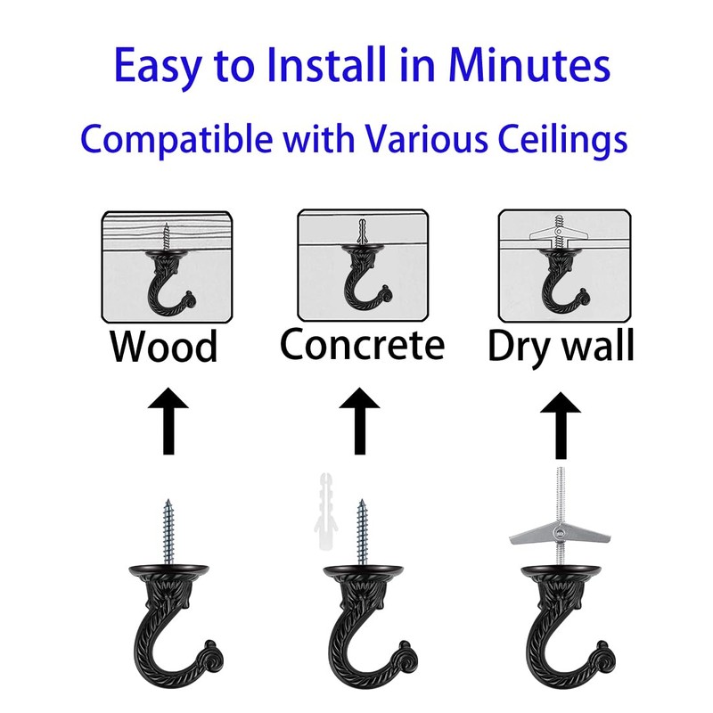 OBSTKUCHEN 2 Sets Large Swag Ceiling Hooks Heavy Duty Swag