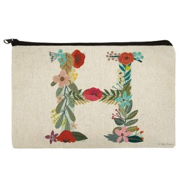 Letter H Floral Monogram Initial Makeup Cosmetic Bag Organizer Pouch