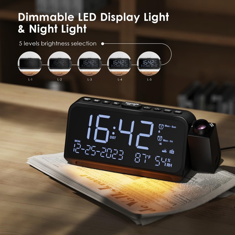 ROCAM Clock Radio with Projection, Digital Clock Projector Shines on