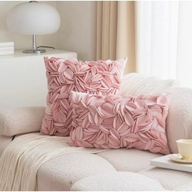 Bailey & Petal Lucinda Petal Velvet Decorative Throw Pillow Cover, Floral Design, Blush Pink, Luxury Rectangle Pillow Cover