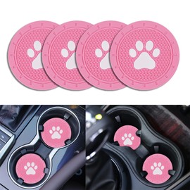 Piburth 4 Pack Car Cup Holder Coasters, Dog Paw Insert Car Cup Coaster, 2.75 Inch Anti Slip Shockproof Embedded Drink Mat, Vehicle Interior Decor Accessories (Pink)