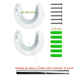Wardrobe Bracket Heavy Duty Stainless Steel Rod Socket Flange Rod Holder Closet Rod End Supports, 1-1/4" Inch Diameter,U Shape White