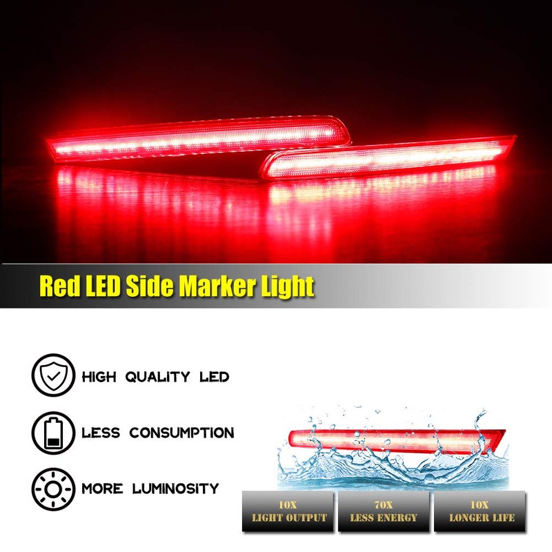 GTINTHEBOX Red Lens Full LED Bumper Reflector Lights Compatible with
