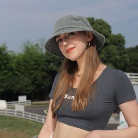 kozinu Washed Cotton Bucket Hats Packable Summer Outdoor Cap Travel Beach Sun Hat Plain Colors for Men Women