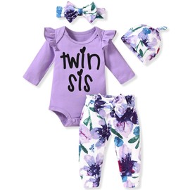 fioukiay 3 Months Twin Outfit for Baby Girls Infant Baby Girl Fall Outfit Spring Clothing Winter Clothes (Purple, 0-3 Months)