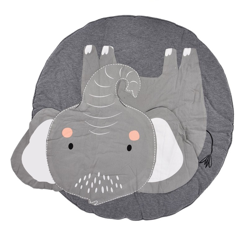 Baby Play Mat Round Cartoon Elephant Pattern Soft Cotton Decoration
