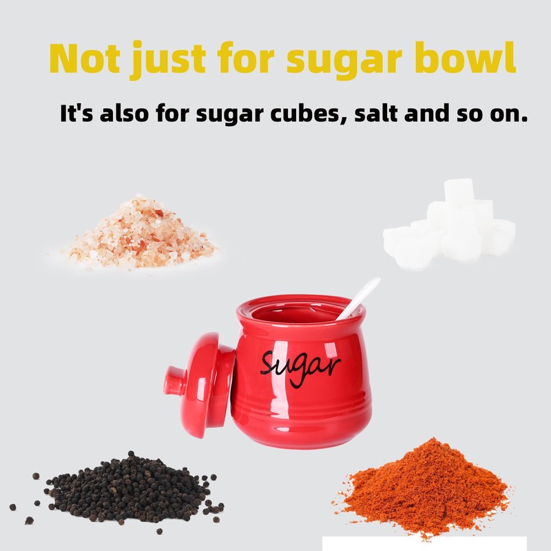 ONTUBE Ceramic Sugar Bowl with Lid and Spoon 12oz (Red)