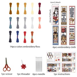 FREEBLOSS 22 * 8cm 6 Set Cross Stitch Bookmark Kits Books Cross Stitch Patterns DIY Bookmarks Cross Stitch Kits Stamped Embroidery Bookmarks Kit Counted Cross Stitch Kits for Beginners