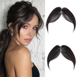 Pony Hairpiece, 100% Remy Clip-In Real Hair, Middle Side Part Hair Topper, One Piece Clip in Fringe, Eight Character Human Hair for Women, Colour Natural Black