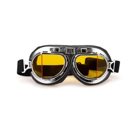 CRG Sports Vintage Aviator Pilot Style Motorcycle Cruiser Scooter Goggle T08 T08SYB Yellow lens, silver frame, black padding