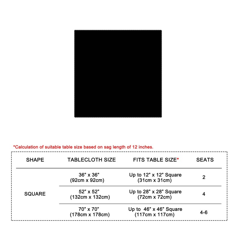 Amonsa Small Square Tablecloth 36 x 36 inch for 2-4