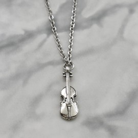 Violin Necklace in Silver Pewter|14 Inch Cable Stainless Steel Chain with Lobster Claw Clasp & Two Inch Extender | Perfect Antique Gift for Little Girls