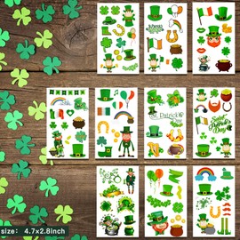 Zomme 32 Sheets 240+ PCS St Patricks Day Tattoos, Include Two Different Sizes Unique Shamrock Tattoos, St. Patrick's Day Tattoos Stickers Green Lucky Clover Temporary Tattoos for Irish Party