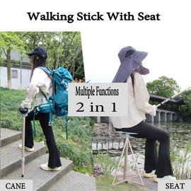 PLOGGING Walking Cane with Seat for Men & Women,Portable Cane Seat with Carry Bag,Lightweight Anti-Slip Walking Stick for Seniors & Adults,Foldable Adjustable Cane Chair for Travel Hiking