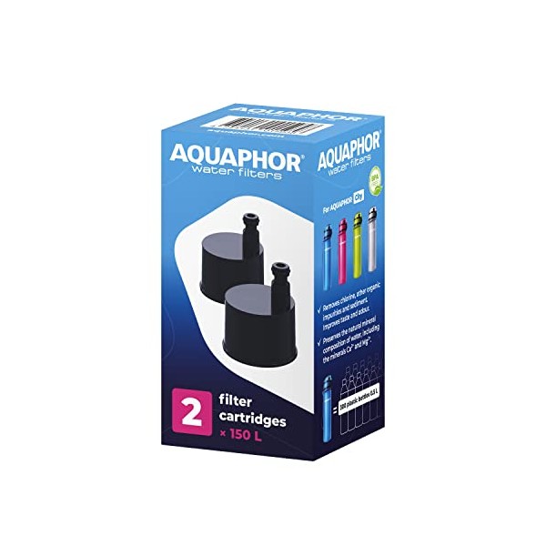 AQUAPHOR City Filter Cartridge 2-Pack I Filter with Activated Carbon I for All Aquaphor City Bottles I Filters While Drinking I Reduces Chlorine