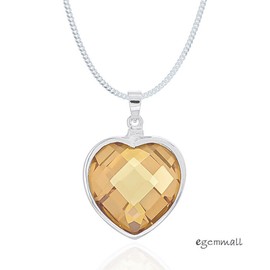 egemmall Large Sterling Silver CZ Love Heart Pendant Champagne Topaz #65550
