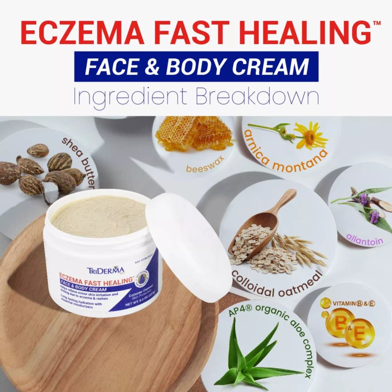 TriDerma Eczema Fast Healing Cream, Colloidal Oatmeal, No Cortisone/Ster
