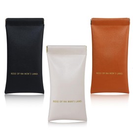 DHSWNNG 3 PCS Glasses Pouch Leather Slim Glasses Case Soft Sunglasses Case Squeeze Top Glasses Bag Anti-Scratch Spectacle Cases for Women Men Home Travelling (White, Black, Brown)