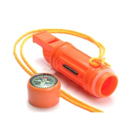 SE 5-in-1 Orange Survival Whistle with Compass, Signaling Mirror, Lanyard, and Fire Starter - 112dB, 4.5-Inch Length - Ideal for Hiking, Camping, Emergencies - CCH5-1