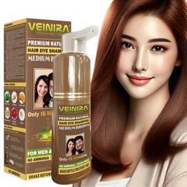 "VEINIRA Herbal Quick Hair Colour Shampoo: Effortless Instant Dye for Men and Women, 100% Natural Ingredients, No Ammonia, No Skin Stains, Speedy Application - 200ml (Medium Brown)