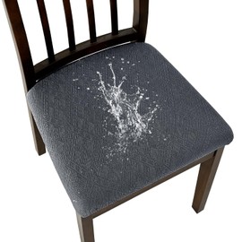 KELUINA Stretch 2024 Jacquard Dining Chair Seat Covers Removable Washable Anti-Dust Dining Chair Seat Cushion Slipcovers with Buckle, Dark Grey, Set of 6