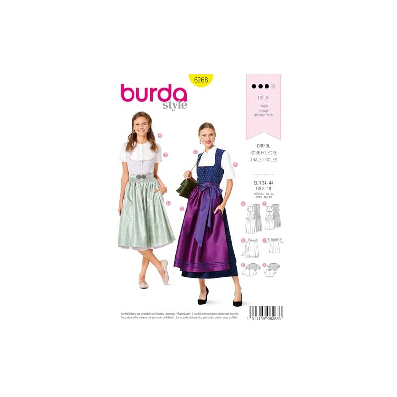 Burda Style Sewing Pattern 6268 - Misses Dirndl Style Sweater