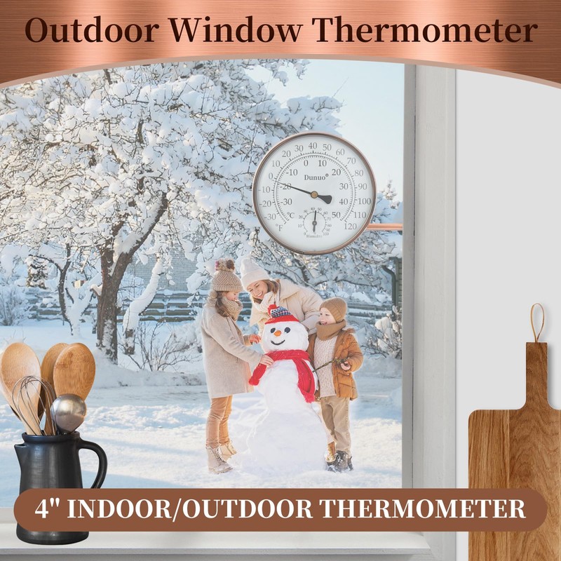 Dunuo 4" Brass Outdoor Thermometer, Indoor Thermometer for Room –