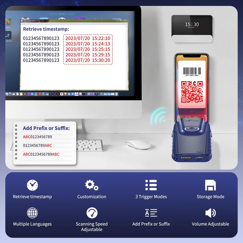 NETUM Bluetooth 2D Barcode Scanner, 3-in-1 Small Portable QR Bar