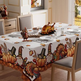 XCHI Turkey Gnomes Thanksgiving Fall Tablecloth Rectangle Washable Table Covers for Indoor Outdoor Dining Home Party Decorations Table Cloth 60x120 Inch