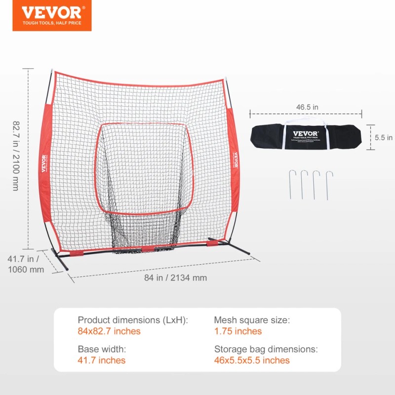 VEVOR 7x7 ft Baseball Softball Practice Net Hitting Batting Training