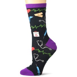 K. Bell Socks Women's Fun Jobs and Occupation Novelty Crew Socks, Medical Supplies (Black), Shoe Size: 4-10