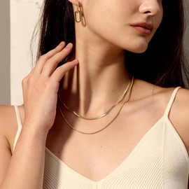 AIFUYUDM Women's Layered Stainless Steel Chain Women's Snake Chain Stackable Necklace Women's Gold/Silver Women's Jewellery with Gift Box, Stainless Steel