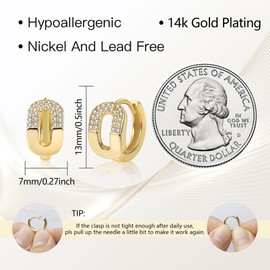 Gold Small Hoop Earrings for Women, ALEXCRAFT Double Gold Cartilage Huggie Hoop Earrings With Zirconia 925 Sterling Silver Goldplated Small Lightweight Chunky Wide Thick Gold Hoop Earring for Women