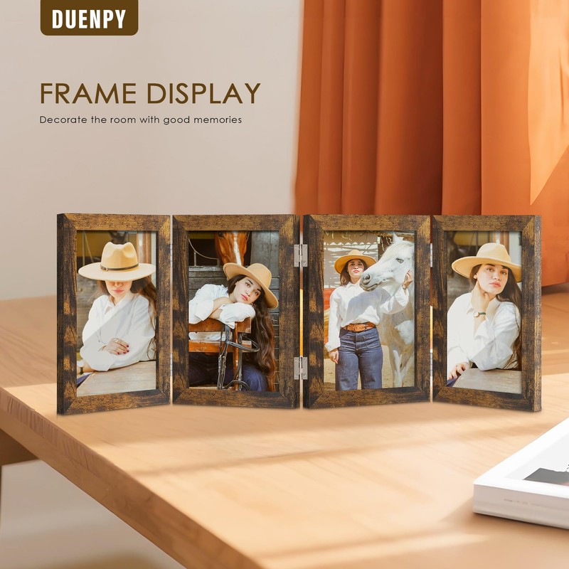 DUENPY 4 Folding 4x6 Picture Frame Horizontal Engineered Wood Accordion