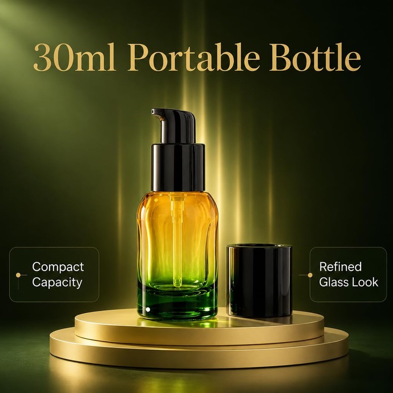 1oz Travel Glass Lotion Bottle Refillable Cosmetic Pump Dispensers,2 Pack