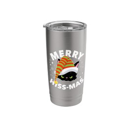 Merry Hiss Mas Cute Cats Funny Pun Black Angry Cat Christmas Stainless Steel Insulated Tumbler