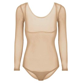 LinvMe Women's Mesh Sheer Chest Opened Belly Dance Bodysuit Nude Long Sleeve