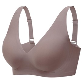 Angelhood Deep V Bras for Women Wire Free Comfort Wireless Bralettes Adjustable Seamless Bra with Extender Grey Large